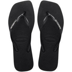 Women's Slim Square Logo Metallic Flip Flops